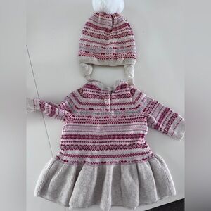 Pink Red and Cream Baby Gap Knit Dress with Matching Hat